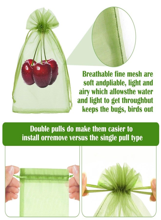 FloraSea 50 PCS 4X6 inches Fruit Protection Bags, Fruit Bags for Fruit Trees, Green Netting Fruit Cover Bags Drawstring Mesh Fruit Protectors Pest Barrier for Fruit Trees Veggies Garden - Image 3